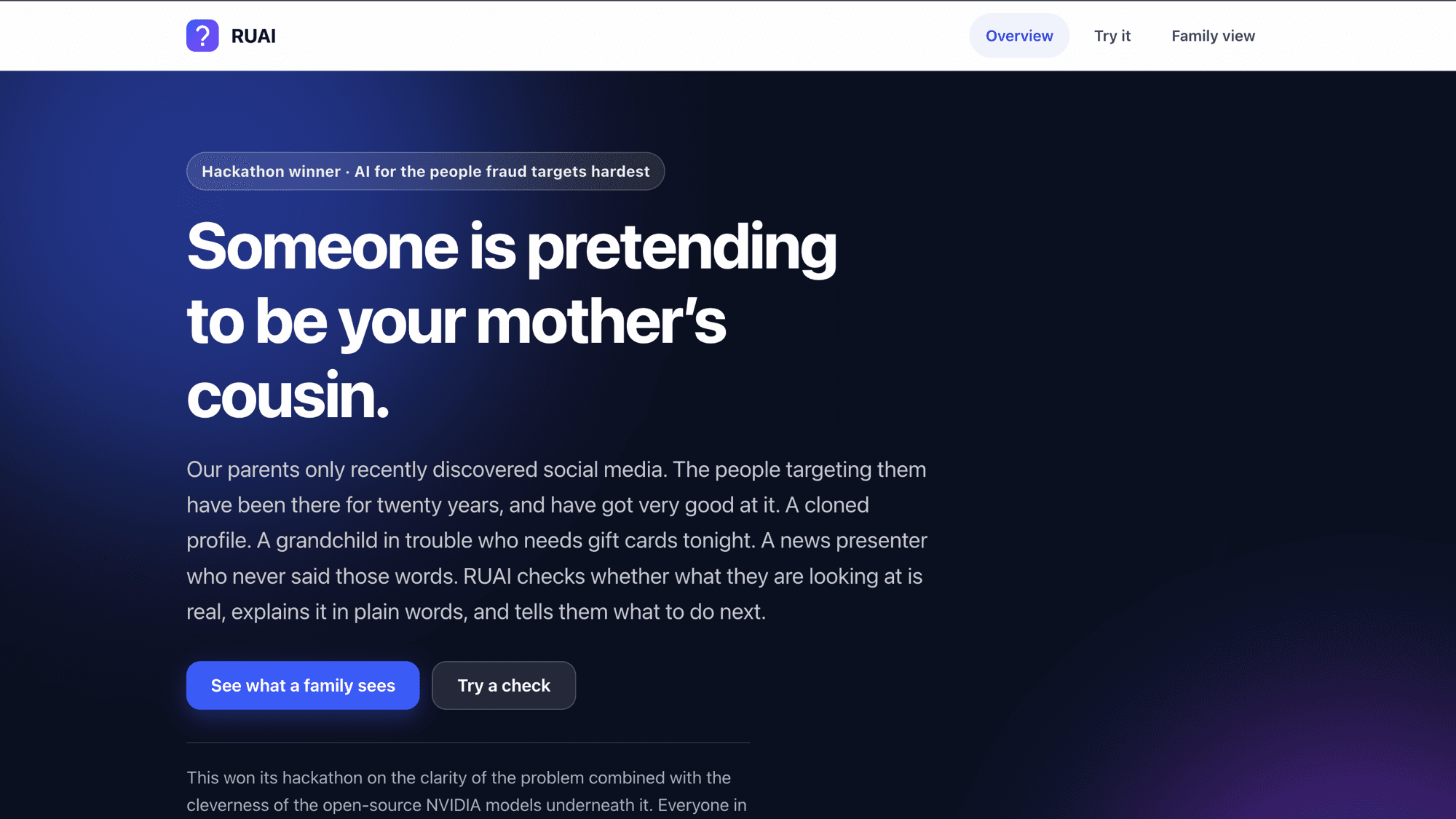 The RUAI website: “Someone is pretending to be your mother’s cousin.”